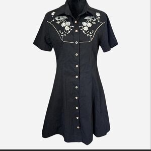 Black Embroidered Gothic Western Dress
